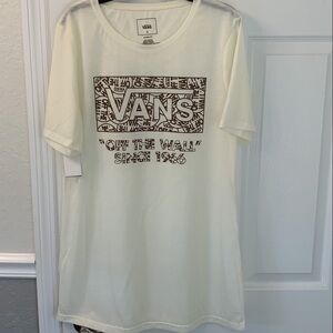 Vans Off The Wall Graphic Tee Cream Brown Logo Women’s Small Cotton New